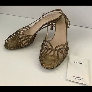 Vintage Prada Adria Gold kitten heels